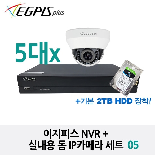 이지피스 NVR + 실내용 돔 IP카메라 5세트