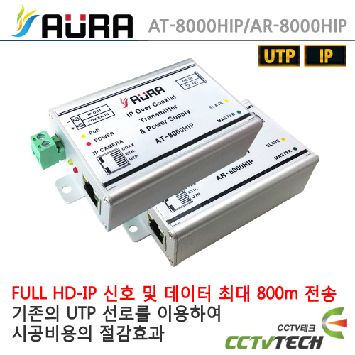 [AURA] 아우라 IP 송수신기 UTP타입 AT-8000HIP /AR-8000HIP 세트 - UTP케이블로 IP 장거리전송장치(영상데이타전송 및 영상데이터+전원까지 전송가능)