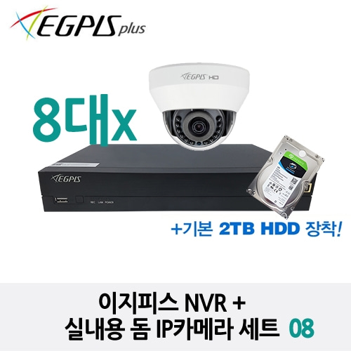 이지피스 NVR + 실내용 돔 IP카메라 8세트
